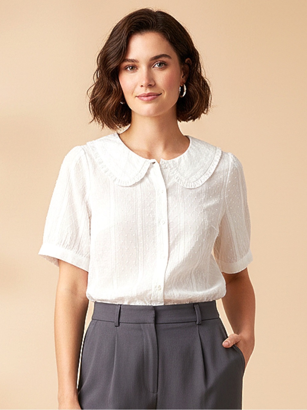 White Swiss Dot Peter Pan Collar Blouse • NWT • 18" p2p, 24" length